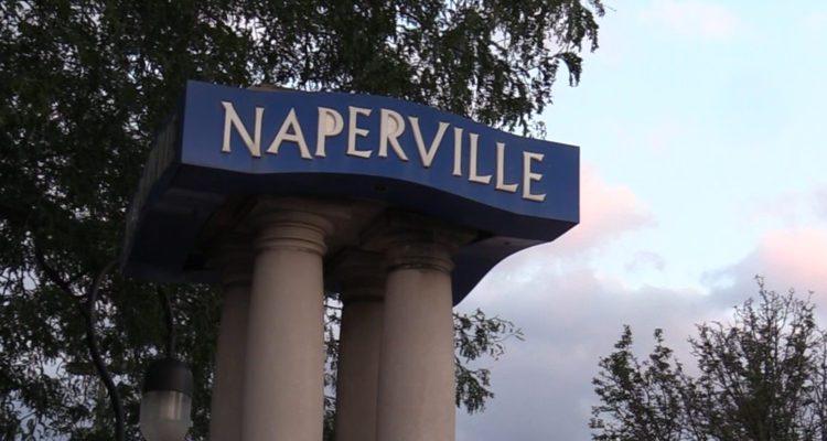 Close up of Naperville sign in downtown Naperville