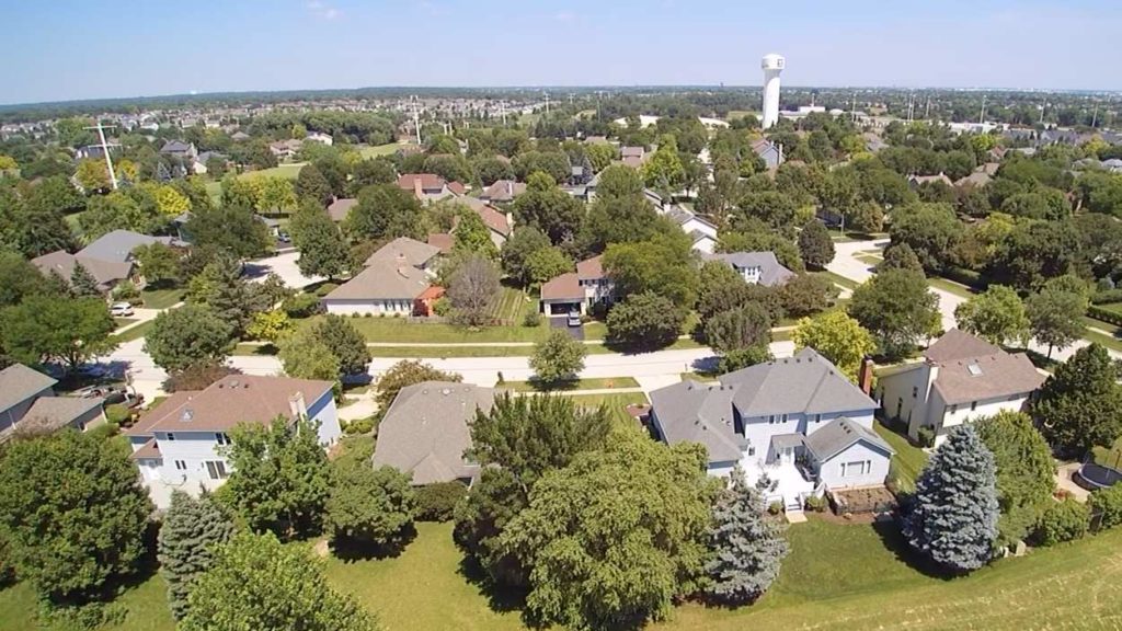 file drone shot of south Naperville neighborhoods