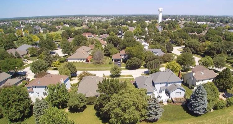 file drone shot of south Naperville neighborhoods