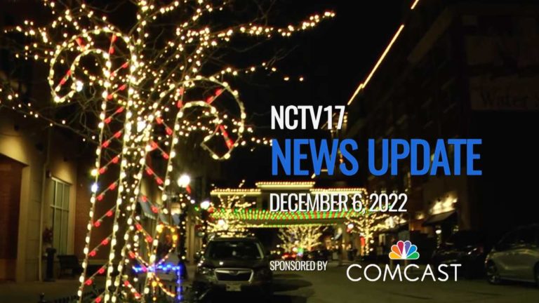 NCTV17 News Update slate for December 6, 2022 with holiday lights in background