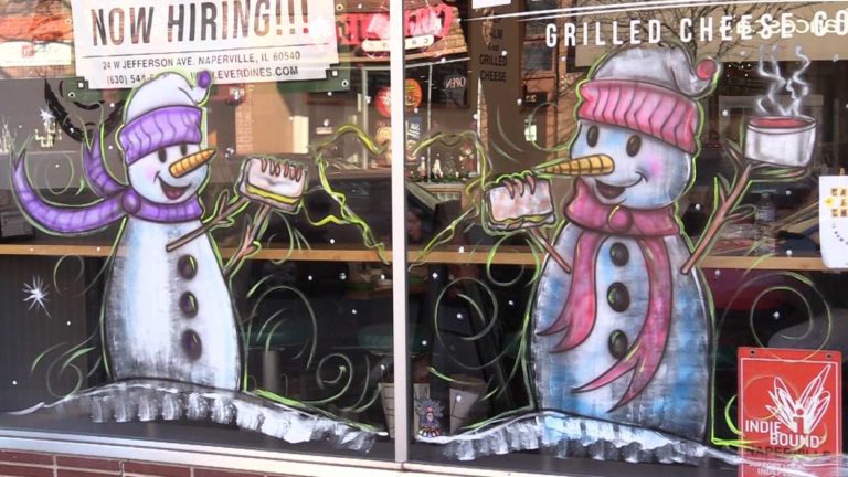Snowmen painted on Everdine's Grilled Cheese Co.