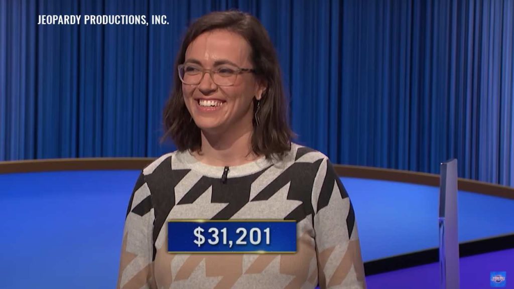 Screen capture of Erin Portman, Naperville resident, on Jeopardy!