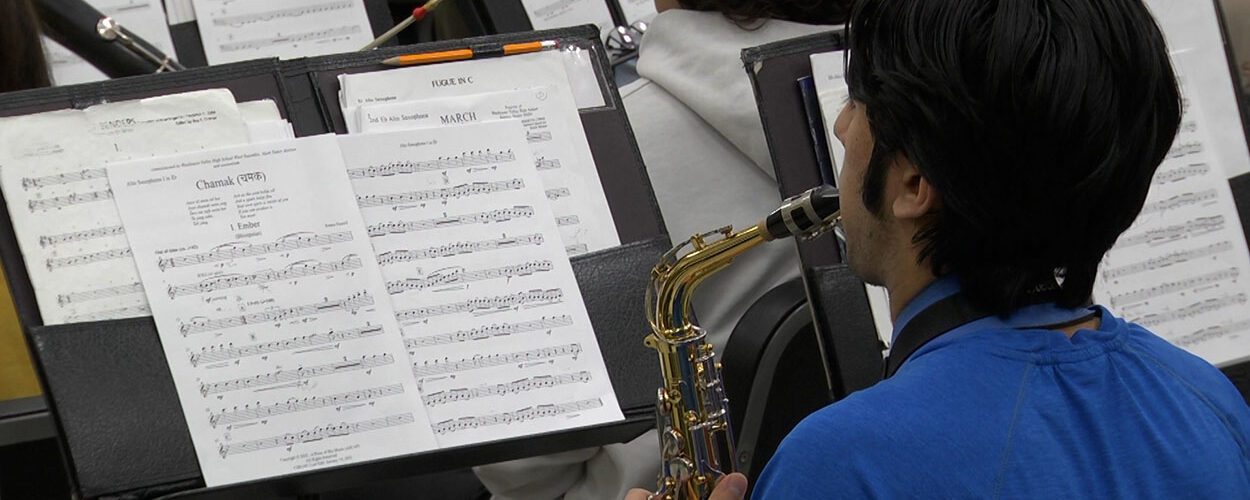 Waubonsie saxophone player practicing a song