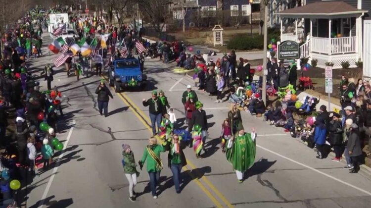 Overhead shot of St. Patrick's Day Parade in Naperville