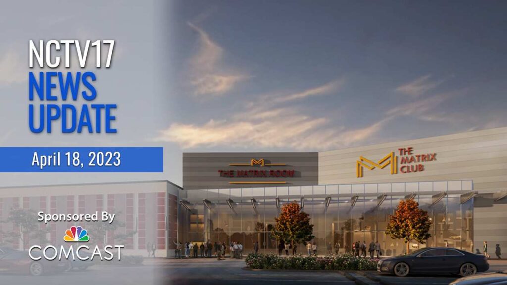 NCTV17 News Update slate for April 18, 2023 with The Matrix Club image in background