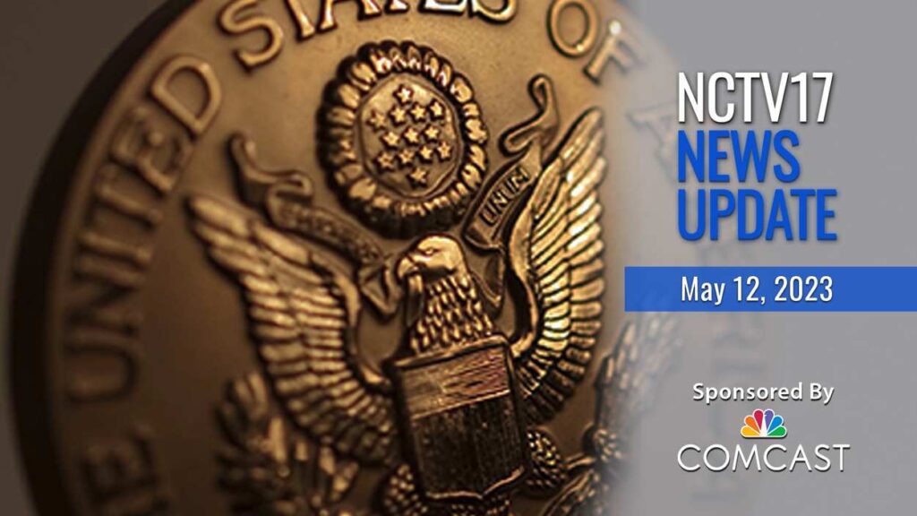 NCTV17 News Update slate for May 12, with Presidential Scholars medal in background