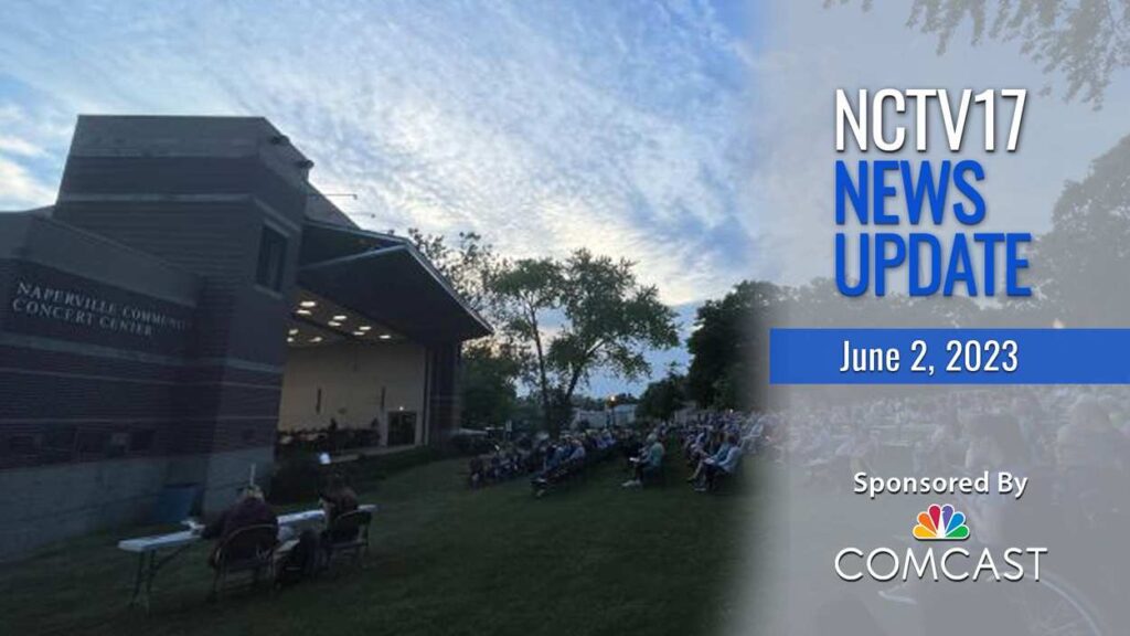 NCTV17 news update slate for June 2, 2023 with Municipal Band concert shell in background