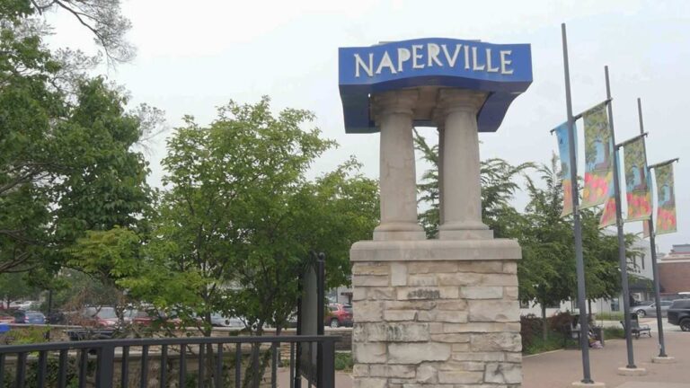 City of Naperville sign in downtown Naperville