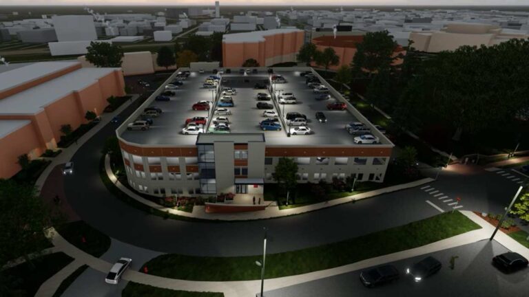 Rendering of new parking pavilion at North Central College