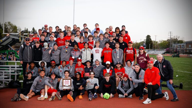 The North Central Men's Track and Field team poses for a team picture at the CCIW Championships