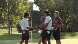 Salil and Avi Khanduja shake hands at the end of their round