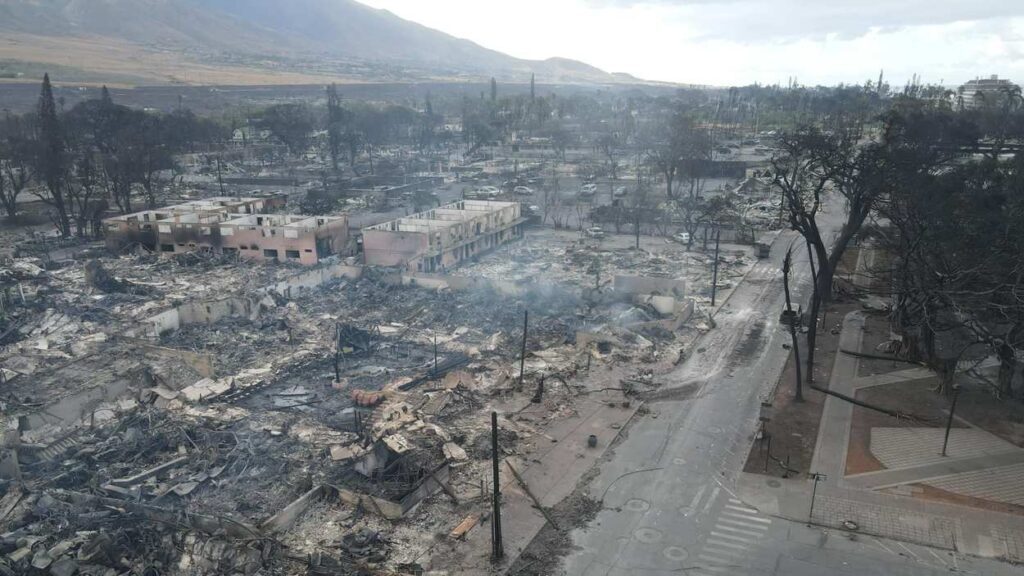 Burned out buildings from Maui wildfire