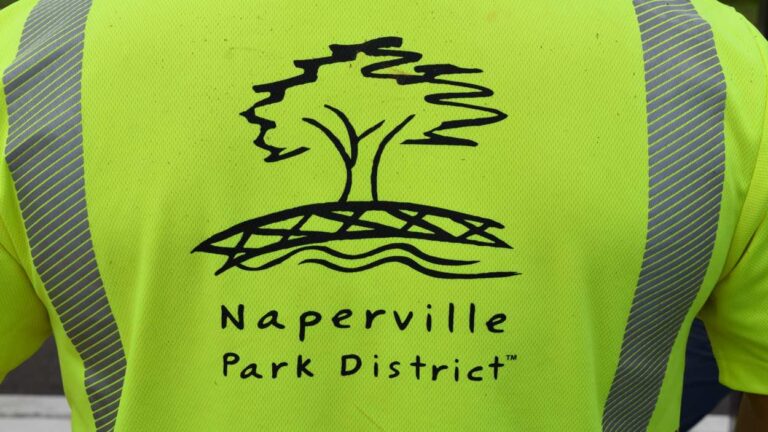 Person wearing a green Naperville Park District vest