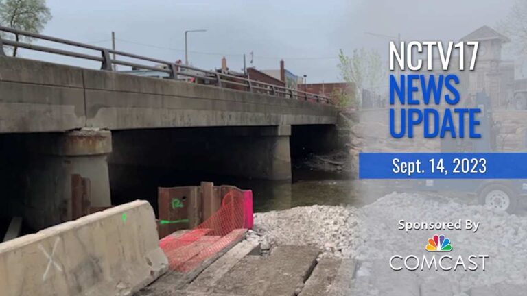 NCTV17 News Update slate for September 14, 2023 with Washington Street Bridge in background
