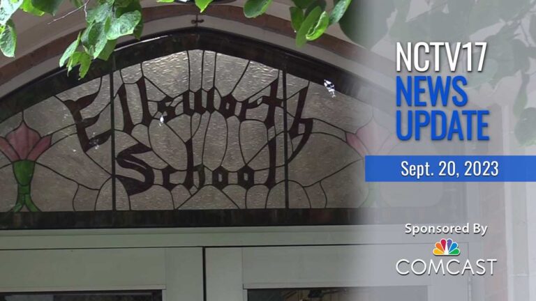 NCTV17 News Update slate for Sept. 20, 2023 with Ellsworth School sign in background