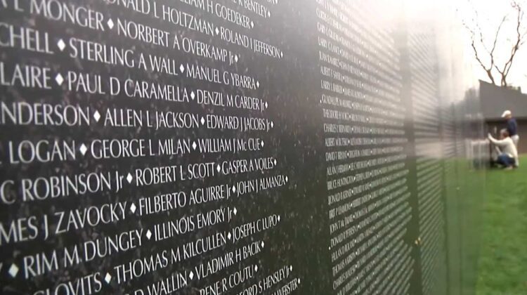 Close up of the replica Vietnam Memorial Wall in Naperville from 2015