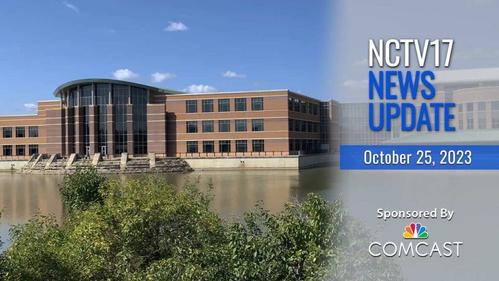 NCTV17 News Update slate for Oct 25, 2023 with DuPage County Courthouse in background