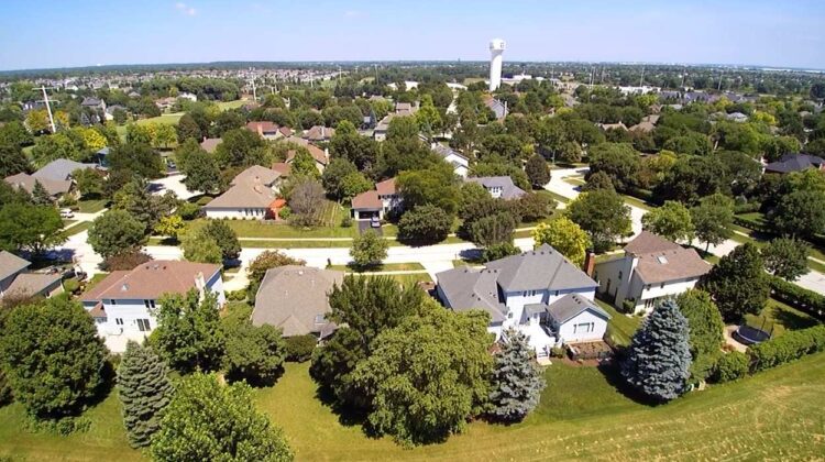 Drone shot of a Naperville neighborhood