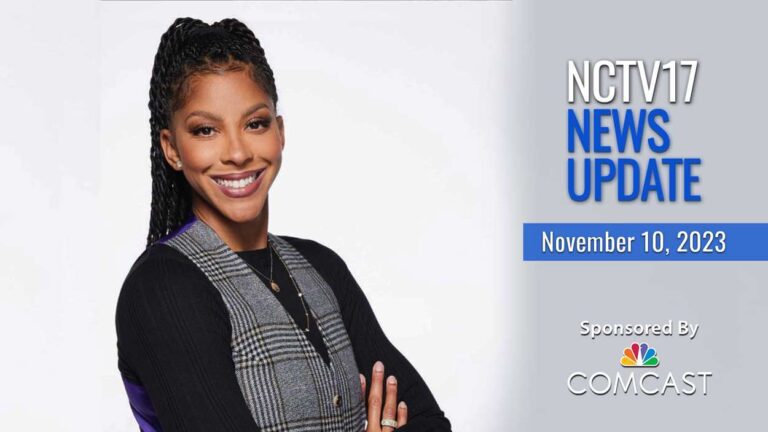 NCTV17 News Update slate for Nov. 10 with Candace Parker headshot in background