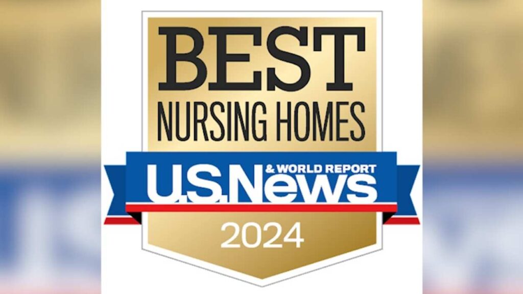 U.S. News and World Report logo for best nursing homes in 2024. DuPage Care Center is among the top.