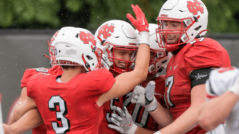 North Central College football celebrating a touchdown