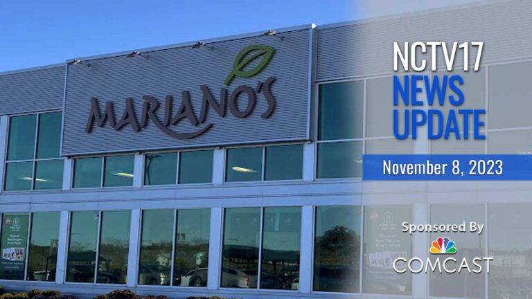 NCTV17 news update slate for Nov. 8, 2023 with Mariano's store in background