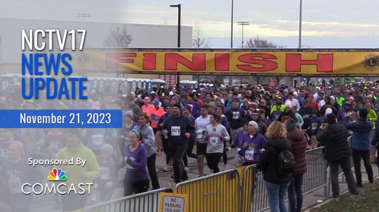 News Update text for 11/21/23. image of people running at turkey trot
