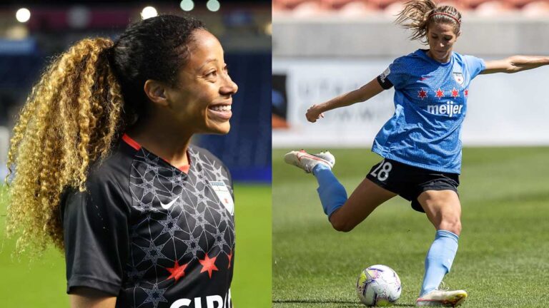 Casey Krueger and Kayla Sharples leave the Chicago Red Stars