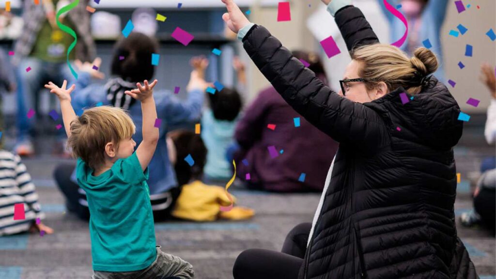 Child and mother at Countdown to Noon Year