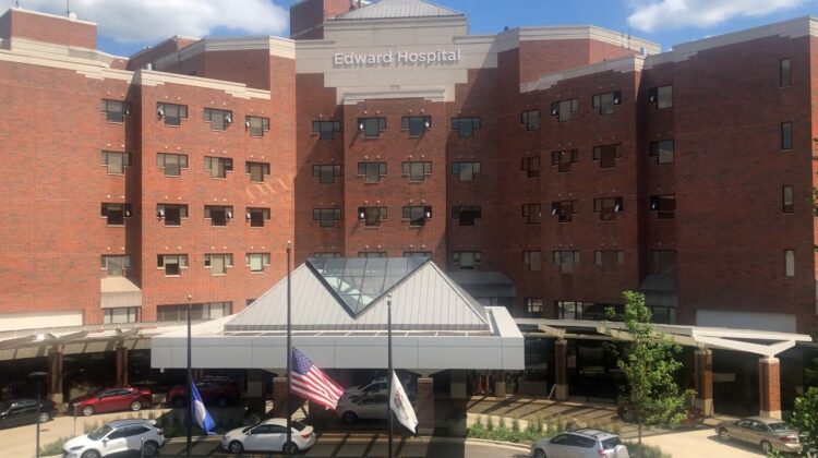 Wide shot of Edward Hospital in Naperville.