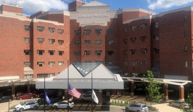 Wide shot of Edward Hospital in Naperville.