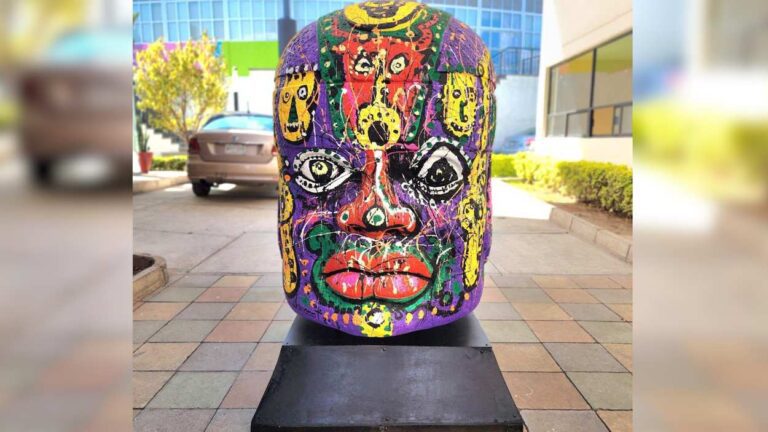 Olmec stone head that will be featured in the exhibit.