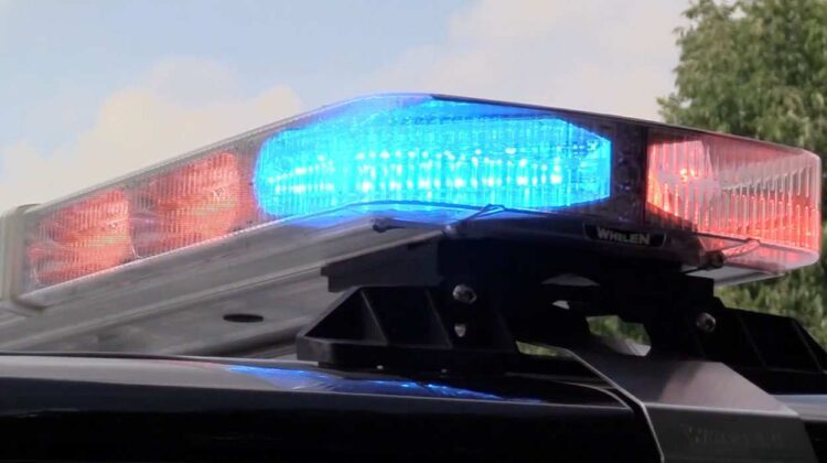 Close up of Naperville police car lights in red and blue