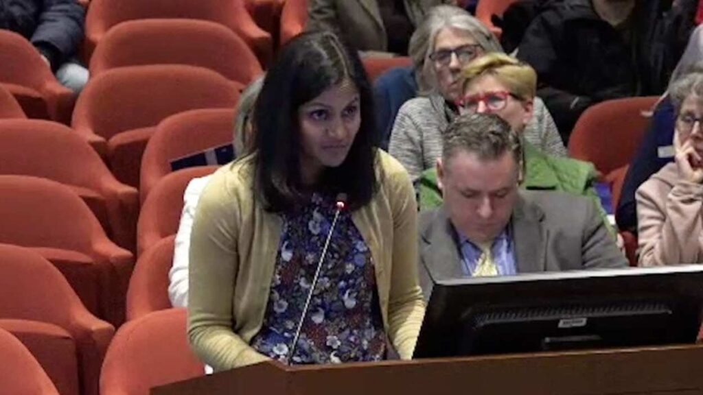 Local resident Meena Banasiak, who advocated for a censure of Councilman Josh McBroom during public forum at the Feb. 6 Naperville City Council meeting