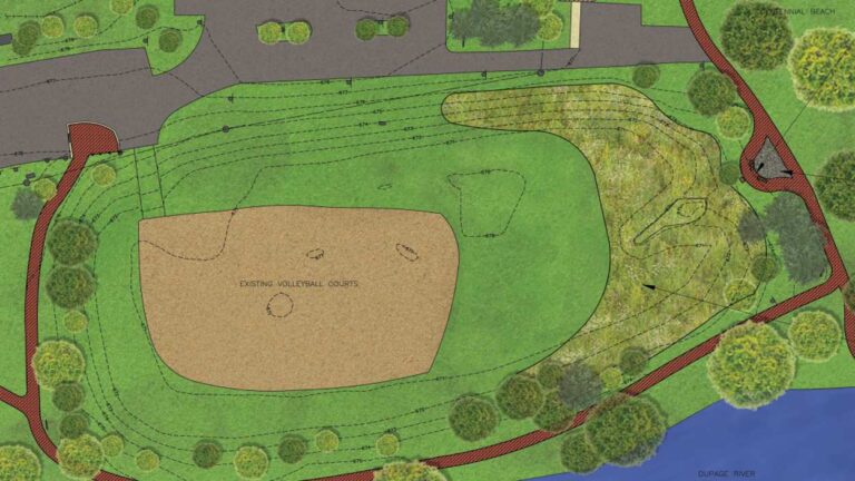 Render image of the Naperville Prairie Nature Garden.