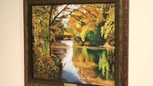 Painting of bridge over DuPage River in Naperville