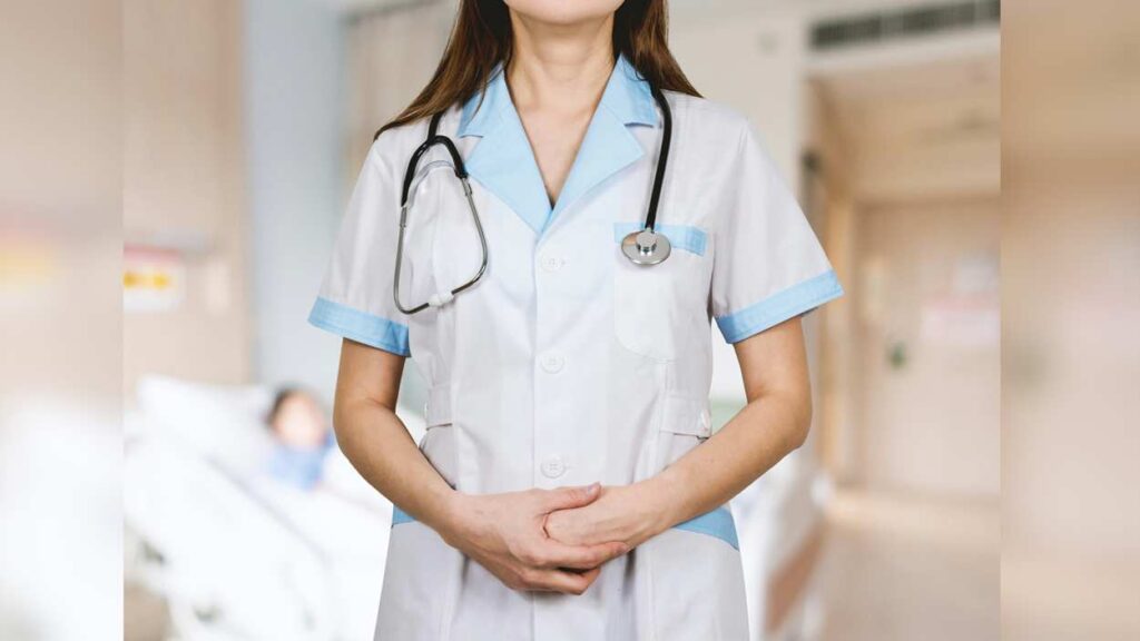 File image of nurse with stethoscope around shoulders