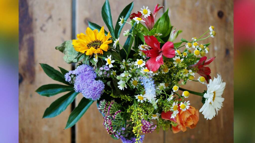 photograph of a bouquet of flowers