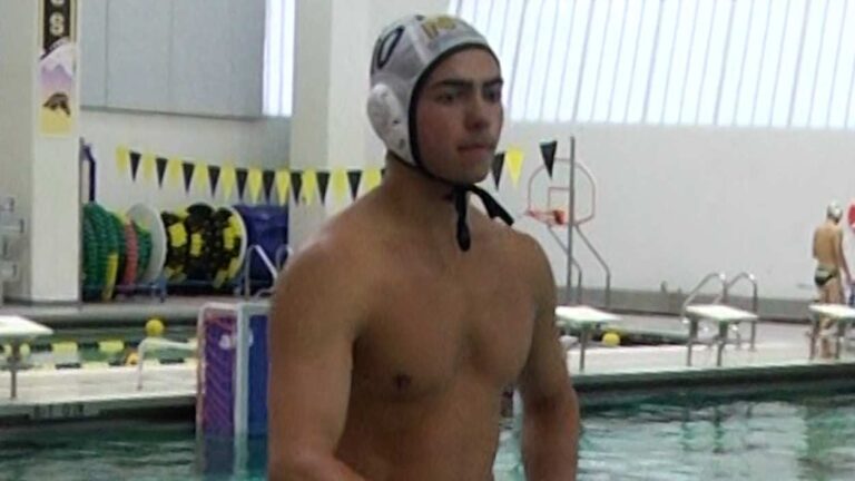 Gabriel Wu standing outside the pool for Neuqua Valley water polo.