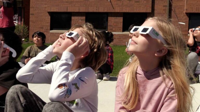 Kids at McCarty Elementary School viewing the solar eclipse.