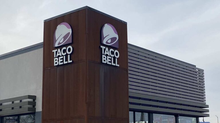 Taco Bell sign atop restaurant