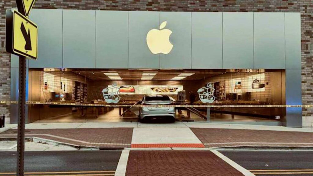 Car crashed into Apple Store glass front