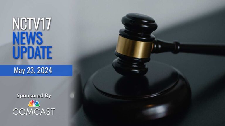 NCTV17 News Update slate for May 23, 2024 with gavel in background for lead story on lawsuit