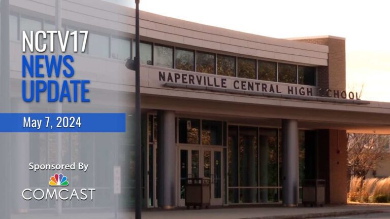 News update text for D203 School year budget. Picture shows the outside of Naperville Central.