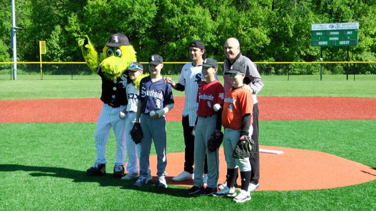 White Soxs Nicky Lopez on new Naperville Turf Field with Naperville Little League players