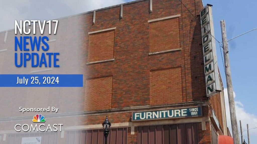 Beidelman furniture building with news update text for July 25, 2024.