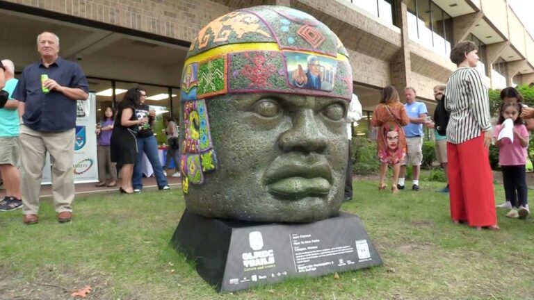 The Olmec head sculpture at Nichols Library.
