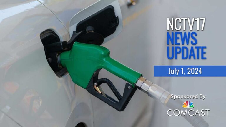 NCTV17 News Update slate for July 1, 2024 with gas pump in car in background