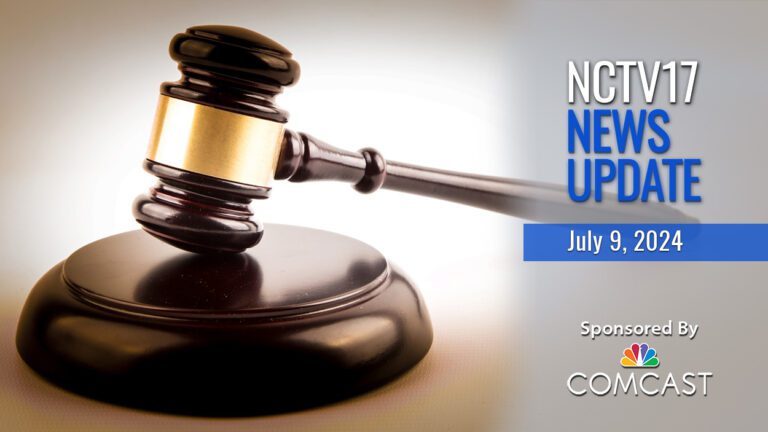 Gavel with news update text for July 9, 2024. Murder charges included in the story.