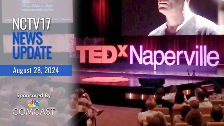 TEDxNaperville sign with the NCTV17 News Update filter.